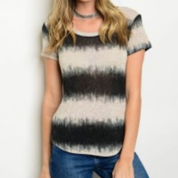 Black and Cream Striped Tee - Picture 1 of 4